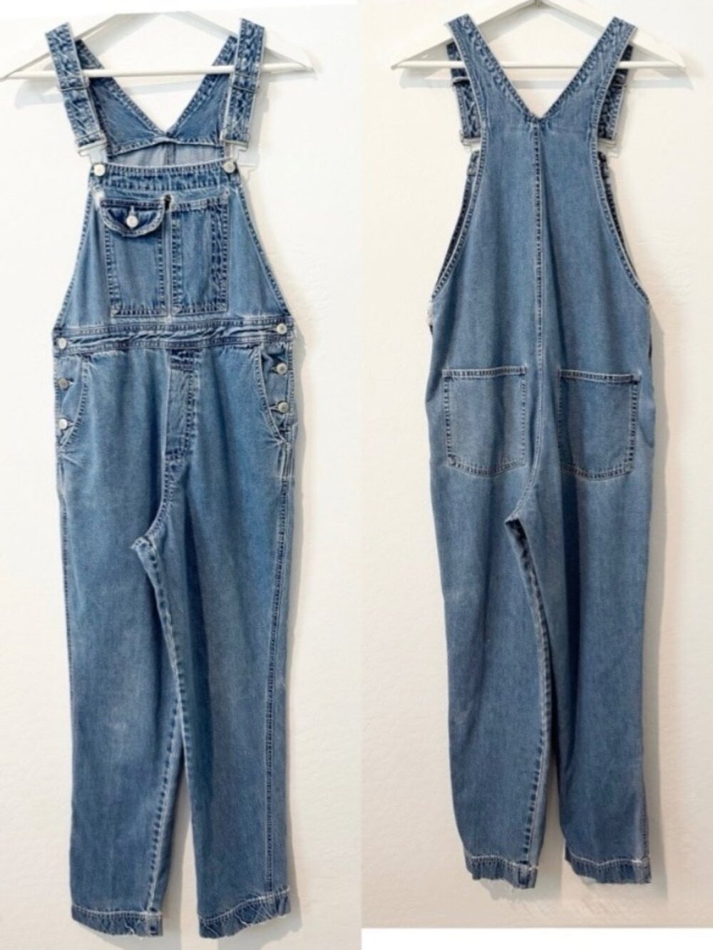 Gap Vintage Overalls Size Small Blue Rigid Denim Relaxed Straight Leg Distressed